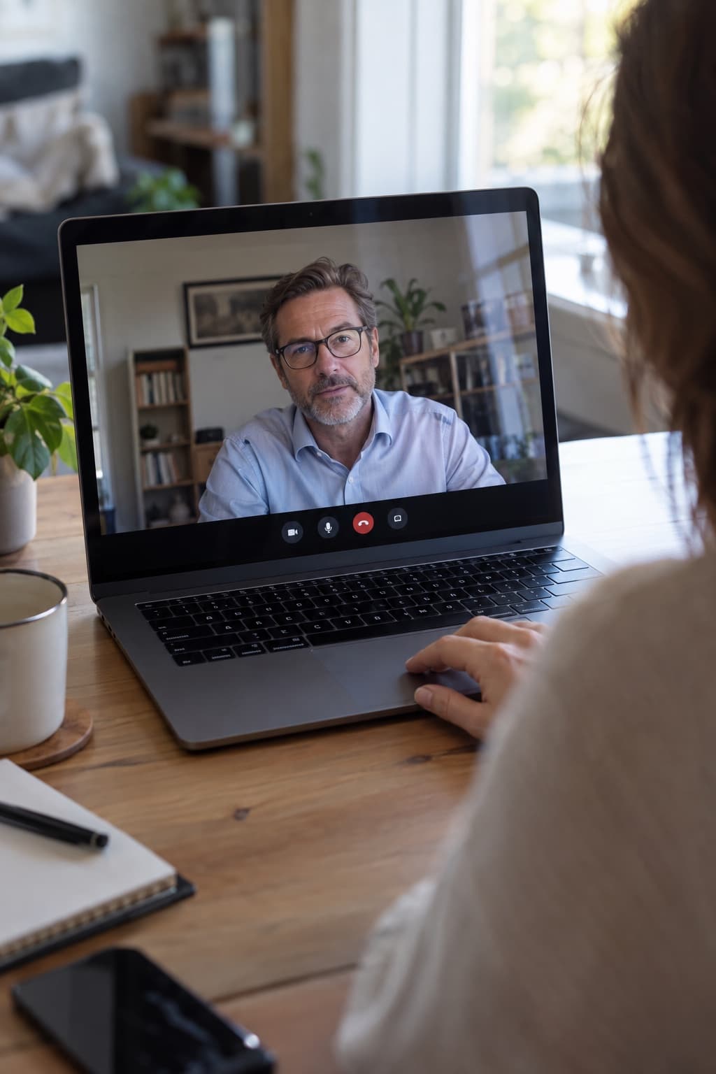 A woman attending a video meeting