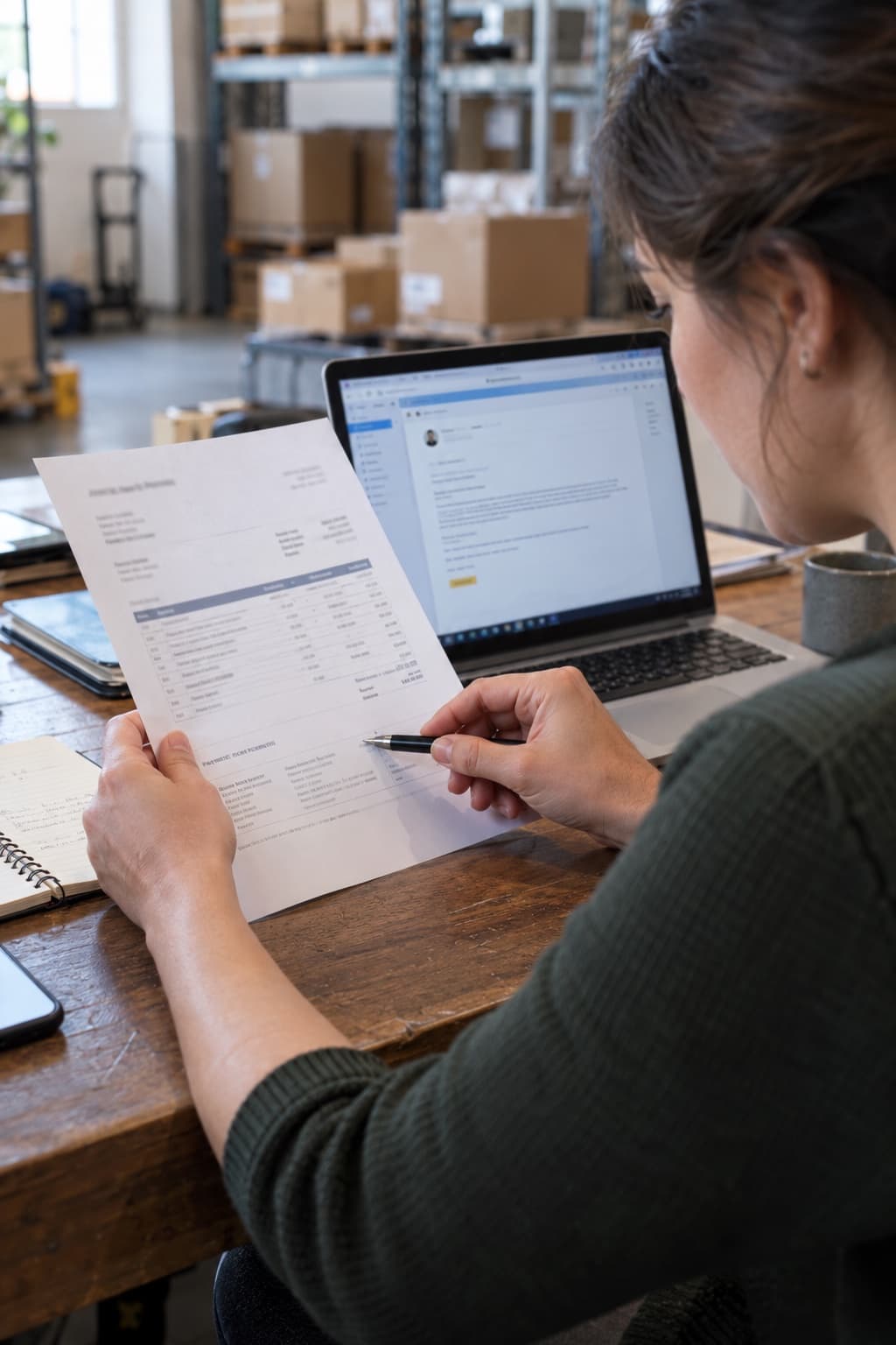 A manager reviewing supplier payment details